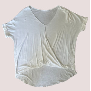 White flowy T with Cuffed Sleeves and Front Detail, Size S